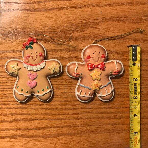 SET OF 2 GINGERBREAD FIGURES, MALE AND FEMALE, CHRISTMAS ORNAMENTS - Picture 4 of 4